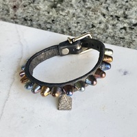 1-row rainbow short british stud black wristband - Thumbnail 7