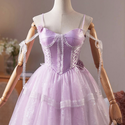 Cute tulle lace short prom dress, purple a-line homecoming party dress - Thumbnail 1