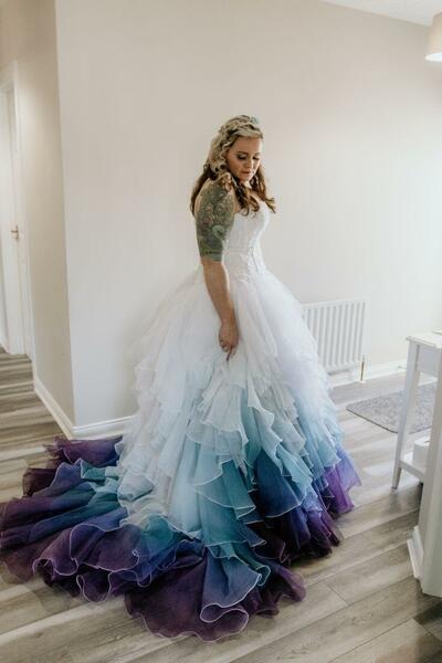 Plus Size Ombre Wedding Dress, Organza  Bridal Gowns Wedding Dress