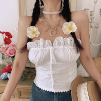 Heavy embroidery drawstring heart lace slim tube top - Thumbnail 2
