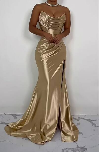 Simple Mermaid Scoop Prom Dress Evening Formal Gown Satin Party Birthday Dress