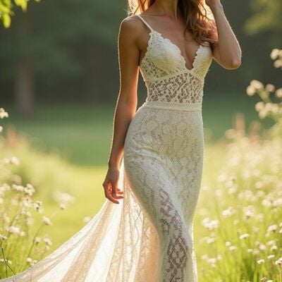Beach boho wedding dress, mermaid lace bridal dress bridal gown