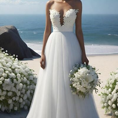 Beach boho wedding dress, a line lace bridal dress bridal gown