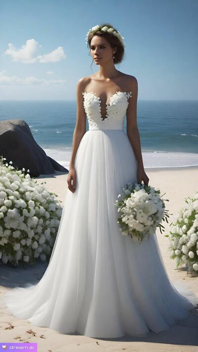Beach Boho Wedding Dress, A Line Lace Bridal Dress Bridal Gown