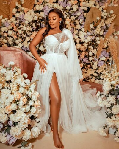 One Shoulder Tulle Wedding Dress, Afrcian Girls Bridal Dress Bridal Gown