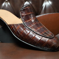 Crafted Leather Handmade Men Dress Shoes Classic Brown Crocodile Leather Alligator Mules  - Thumbnail 2