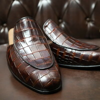 Crafted Leather Handmade Men Dress Shoes Classic Brown Crocodile Leather Alligator Mules  - Thumbnail 3