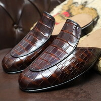 Crafted Leather Handmade Men Dress Shoes Classic Brown Crocodile Leather Alligator Mules  - Thumbnail 5