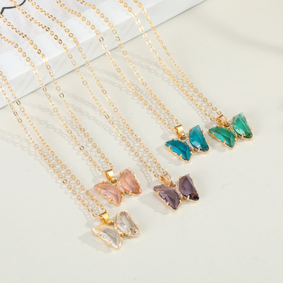 Crystal butterfly pendant necklace – pastoral style internet celebrity jewelry for women