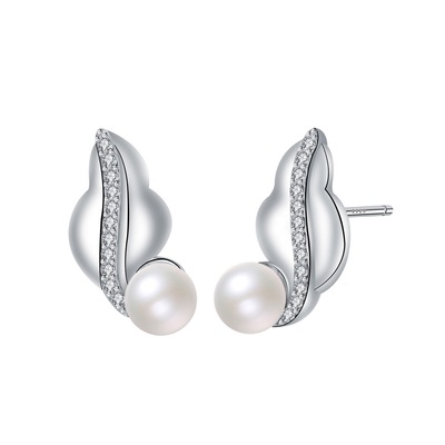 High-grade pearl stud earrings for women – irregular design, electroplated white gold finish