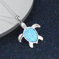Cute Turtle Opal Pendant Necklace – 925 Sterling Silver Charm on Cross Chain – Electroplated Animal Jewelry for Women - Thumbnail 3