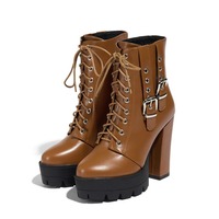 Belted Lace Up High Heels Ankle Boots - Thumbnail 5