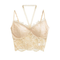 Solid color lace chest pad lace hollow inner wear halter neck camisole - Thumbnail 1