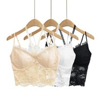 Solid color lace chest pad lace hollow inner wear halter neck camisole - Thumbnail 3
