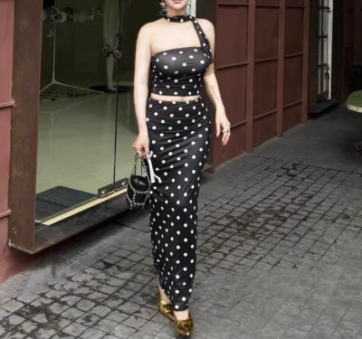 Simple and fashionable niche printed tube top dress suit