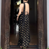 Elegant halterneck backless polka dot chiffon slim-fit maxi dress - Thumbnail 6