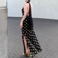 Elegant halterneck backless polka dot chiffon slim-fit maxi dress - Thumbnail 2