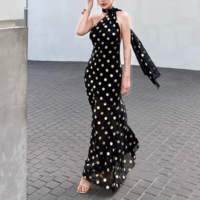 Elegant halterneck backless polka dot chiffon slim-fit maxi dress - Thumbnail 4