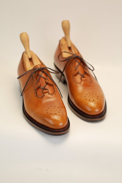 Handmade Men's Tan Leather New Style Brogue Lace Up Dress Shoes