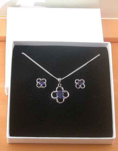BOXED GIFT SET/925 Sapphire (Lab Created) Flower Pendant & Chain/Sapphire Jewelry/Silver Sapphire Necklace/Sapphire Earrings/UK