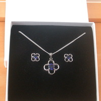 BOXED GIFT SET/925 Sapphire (Lab Created) Flower Pendant & Chain/Sapphire Jewelry/Silver Sapphire Necklace/Sapphire Earrings/UK - Thumbnail 9