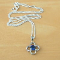 BOXED GIFT SET/925 Sapphire (Lab Created) Flower Pendant & Chain/Sapphire Jewelry/Silver Sapphire Necklace/Sapphire Earrings/UK - Thumbnail 2