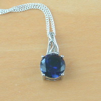 BOXED GIFT SET/925 Sapphire (Lab Created) Gemstone Pendant & Chain/Sapphire Jewelry/Silver Sapphire Necklace/Sapphire Earrings/UK - Thumbnail 1