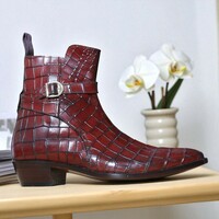 Hand Painted Men's Burgundy Alligator Texture Jodhpurs Boots - Thumbnail 2
