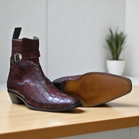Hand Painted Men's Burgundy Alligator Texture Jodhpurs Boots - Thumbnail 4