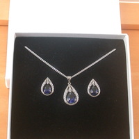 BOXED GIFT SET/925 Sapphire & Cz (Lab Created) Gemstone Pendant & Chain/Sapphire Jewelry/Silver Sapphire Necklace/Sapphire Earrings/UK - Thumbnail 10
