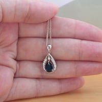 BOXED GIFT SET/925 Sapphire & Cz (Lab Created) Gemstone Pendant & Chain/Sapphire Jewelry/Silver Sapphire Necklace/Sapphire Earrings/UK - Thumbnail 3