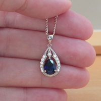 BOXED GIFT SET/925 Sapphire & Cz (Lab Created) Gemstone Pendant & Chain/Sapphire Jewelry/Silver Sapphire Necklace/Sapphire Earrings/UK - Thumbnail 4
