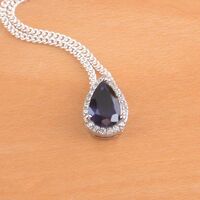 BOXED GIFT SET/925 Sapphire & Cz (Lab Created) Gemstone Pendant & Chain/Sapphire Jewelry/Silver Sapphire Necklace/Sapphire Earrings/UK - Thumbnail 1