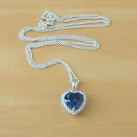 BOXED GIFT SET/925 Sapphire & Cz (Lab Created) Heart Gemstone Pendant & Chain/Sapphire Jewelry/Silver Sapphire Necklace/Sapphire Earrings/UK - Thumbnail 2