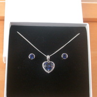 BOXED GIFT SET/925 Sapphire & Cz (Lab Created) Heart Gemstone Pendant & Chain/Sapphire Jewelry/Silver Sapphire Necklace/Sapphire Earrings/UK - Thumbnail 10