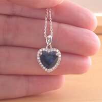 BOXED GIFT SET/925 Sapphire & Cz (Lab Created) Heart Gemstone Pendant & Chain/Sapphire Jewelry/Silver Sapphire Necklace/Sapphire Earrings/UK - Thumbnail 4