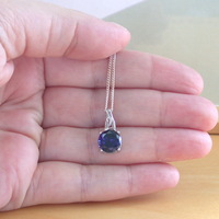 BOXED GIFT SET/925 Sapphire & Cz (Lab Created) Gemstone Pendant & Chain/Sapphire Jewelry/Silver Sapphire Necklace/Sapphire Earrings/UK - Thumbnail 3