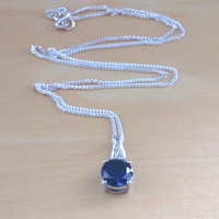 BOXED GIFT SET/925 Sapphire & Cz (Lab Created) Gemstone Pendant & Chain/Sapphire Jewelry/Silver Sapphire Necklace/Sapphire Earrings/UK - Thumbnail 1