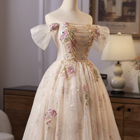 Champagne Tulle Sequins Short A-Line Prom Party Dress - Thumbnail 3