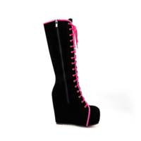 Platform Lace up Fashion Knee High Boots - Thumbnail 1