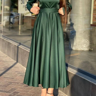 Simple square neckline green a-line prom dresses