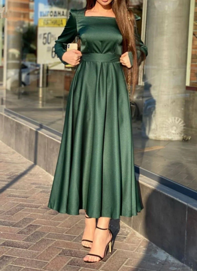 Simple Square Neckline Green A-line Prom Dresses