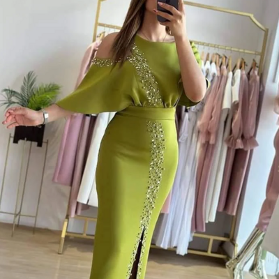 Chic green midi-length prom dress fashion mother of the bridal dress