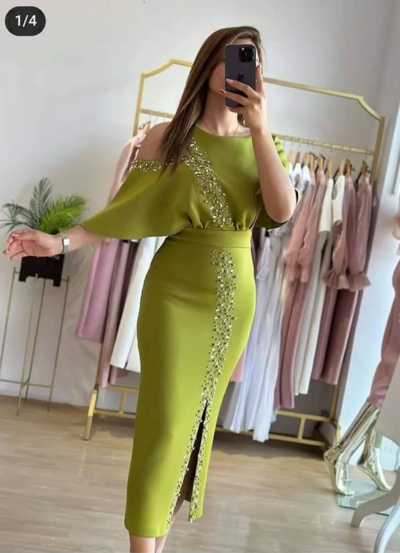 Chic Green Midi-length Prom Dress Fashion Mother Of The Bridal Dress