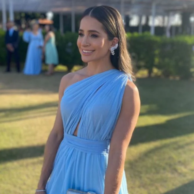 Elegant one shoulder blue tulle floor length prom dress