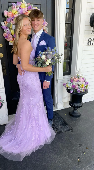 Off The Shoulder A Line Purple Tulle Prom Dresses