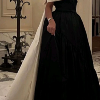 Luxury Black And White Satin Prom Dresses With Removable Tail - Thumbnail 2