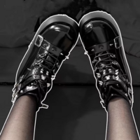 Kawaii Punk Black Rivet Chunky Platform Ankle Boots  - Thumbnail 2