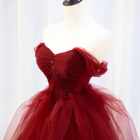 Gorgeous Sweetheart Burgundy Tulle Prom Dress with Beaded - Thumbnail 3