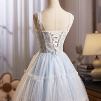Blue Tulle Lace Short A-Line Prom Party Dress - Thumbnail 1